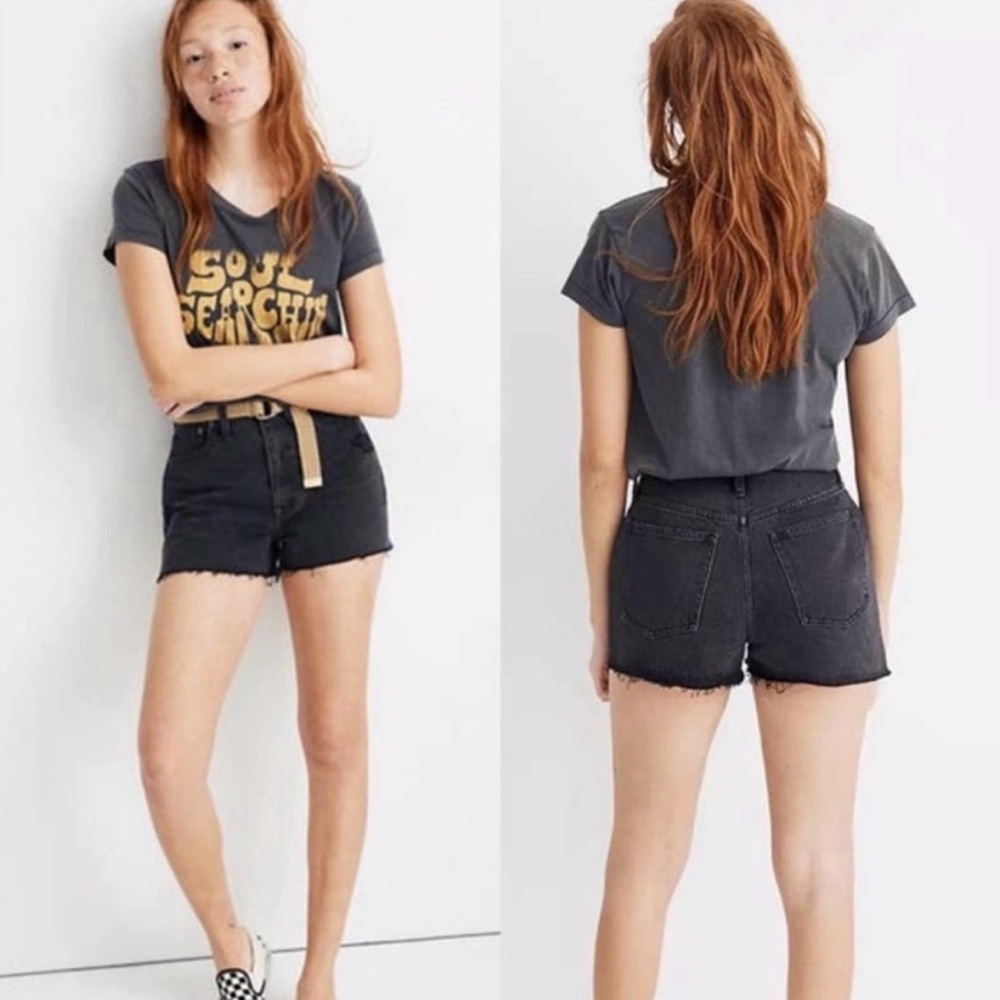 Madewell The Momjean Short Black Distressed Raw Hem Women’s Size 26 Summer